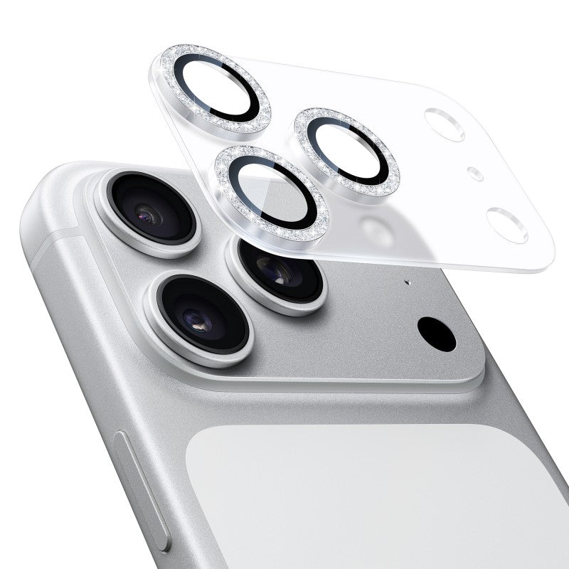 NIMASO カメラフィルム iPhone 17/Pro/Pro Max 対応 アクリル+キラキラ 全面保護 黒縁取り 9H強化ガラス 耐衝撃 1枚セット