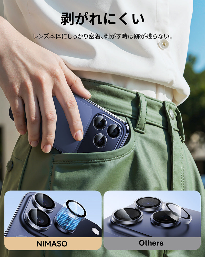 NIMASO iPhone 17/Pro/Pro Max/Air用 カメラフィルム 黒縁取り ガイド枠付き 1/2セット (1枚/4枚/6枚入り) 6色
