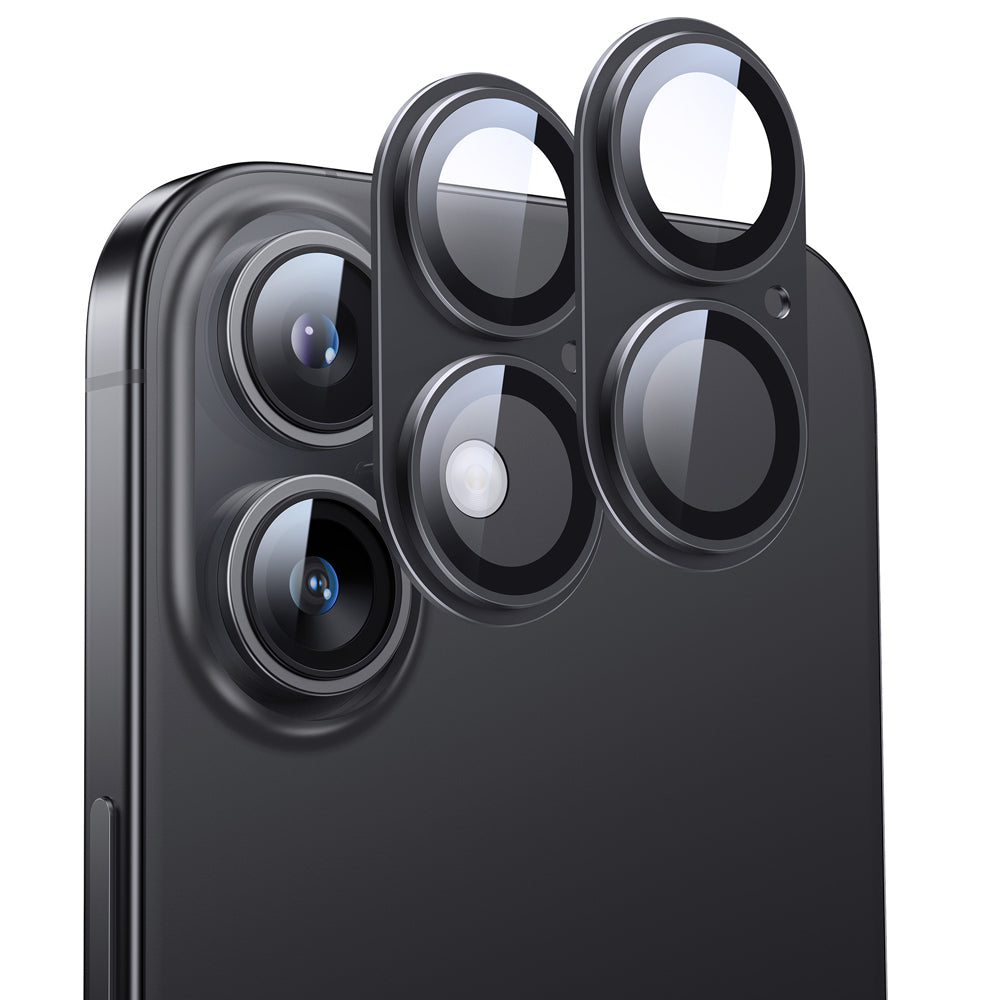 NIMASO iPhone 17/17 Pro/Pro Max/Air用 カメラフィルム アルミ合金+9H強化ガラス 全面保護 黒縁取り 耐衝撃 ガイド枠付き