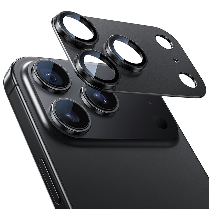 NIMASO iPhone 17/17 Pro/Pro Max/Air用 カメラフィルム アルミ合金+9H強化ガラス 全面保護 黒縁取り 耐衝撃 ガイド枠付き