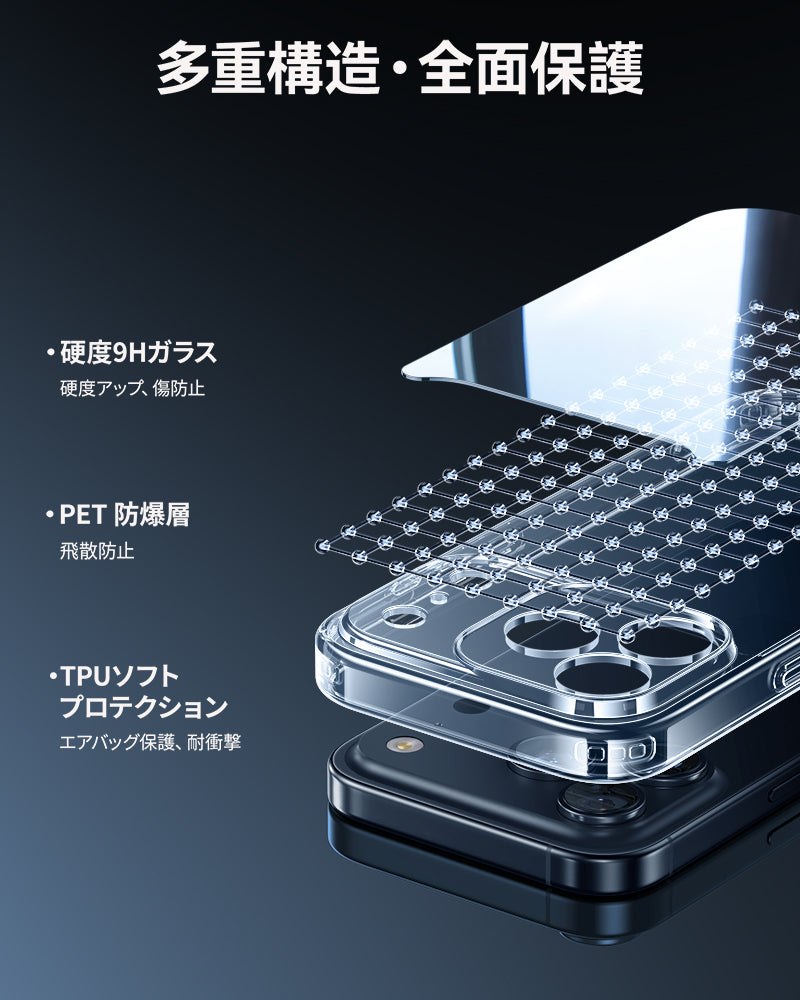 NIMASO iPhone 17/Pro/Pro Max/Air用 ケース クリア/マット 強化ガラス 9H硬度 耐衝撃 黄変防止(氷晶シリーズ)