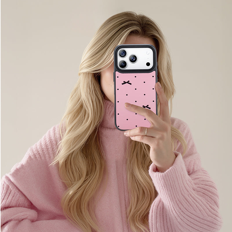 NIMASO iPhone 17/Pro/Pro Max/Air用 ケース MagSafe対応 可愛い おしゃれ 耐衝撃 ワイヤレス充電対応(ファンシーシリーズ)リボン柄 ピンク