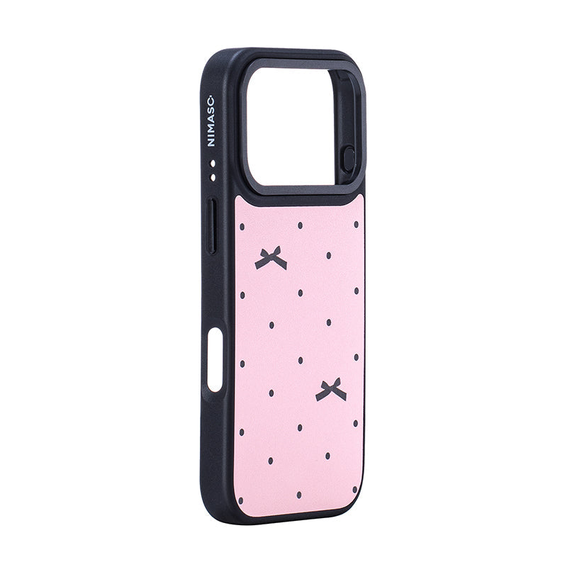 NIMASO iPhone 17/Pro/Pro Max/Air用 ケース MagSafe対応 可愛い おしゃれ 耐衝撃 ワイヤレス充電対応(ファンシーシリーズ)リボン柄 ピンク