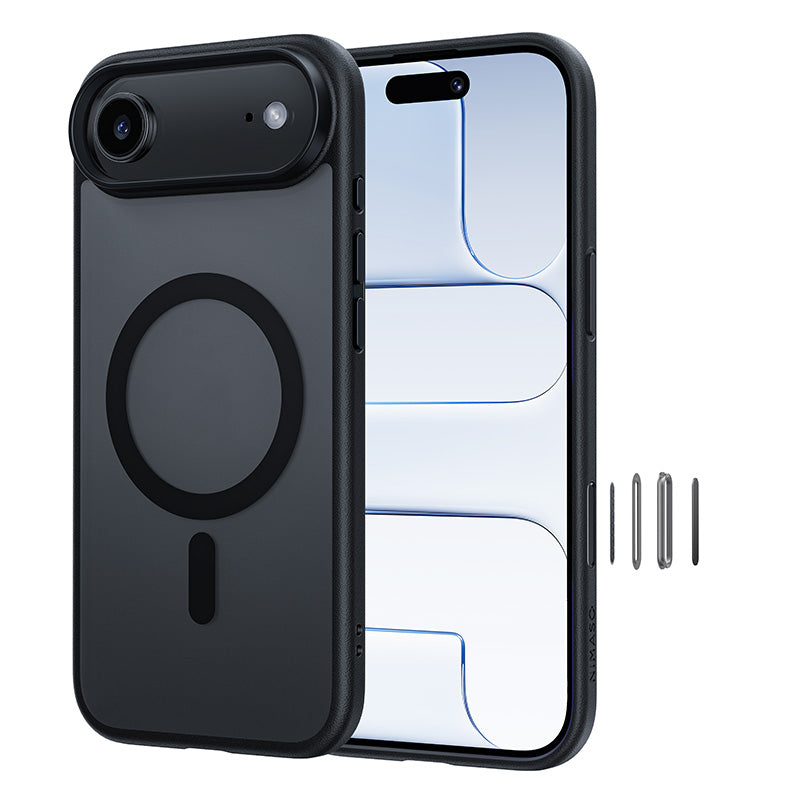 NIMASO iPhone 17/Pro/Pro Max/Air用ケース MagSafe対応 耐衝撃 ワイヤレス充電 カメラコントロールカバー(黒羽シリーズ)