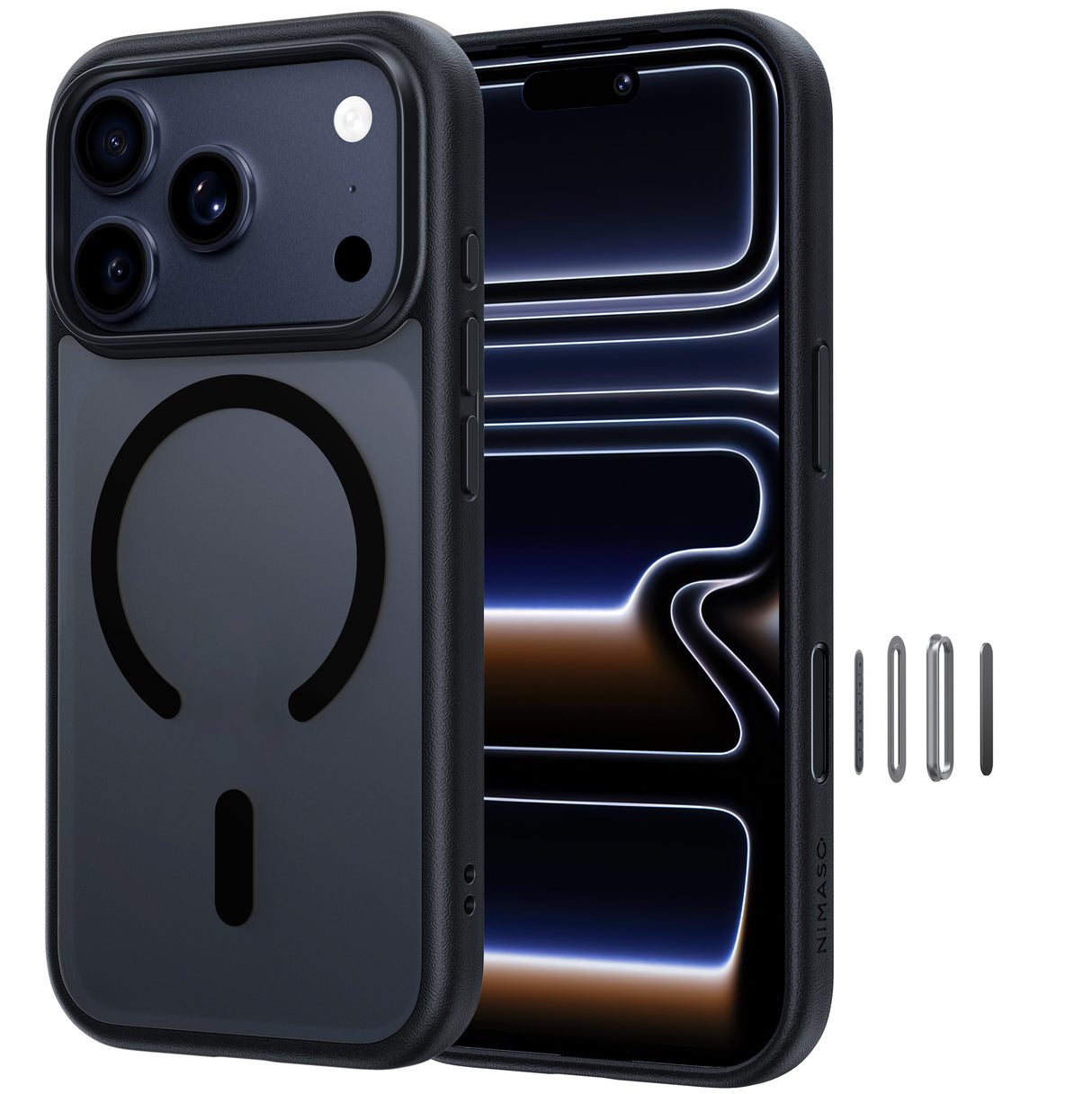 NIMASO iPhone 17/Pro/Pro Max/Air用ケース MagSafe対応 耐衝撃 ワイヤレス充電 カメラコントロールカバー(黒羽シリーズ)