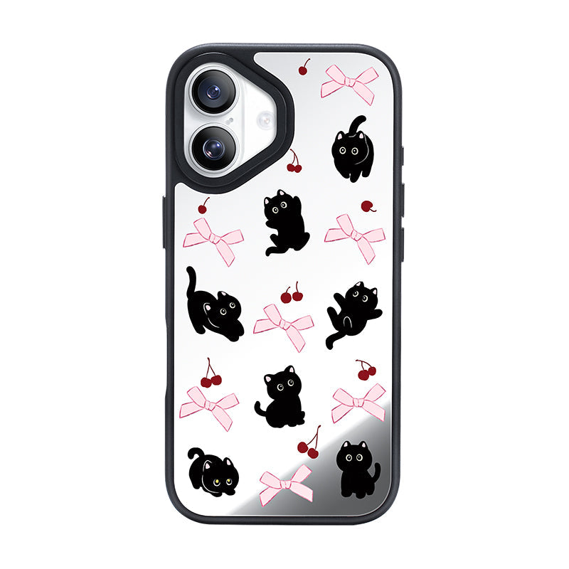 NIMASO iPhone 17/Pro/Pro Max/Air用 ケース MagSafe対応 ミラー かわいい おしゃれ 耐衝撃 ワイヤレス充電対応(ファンシーシリーズ)ブラックキャット