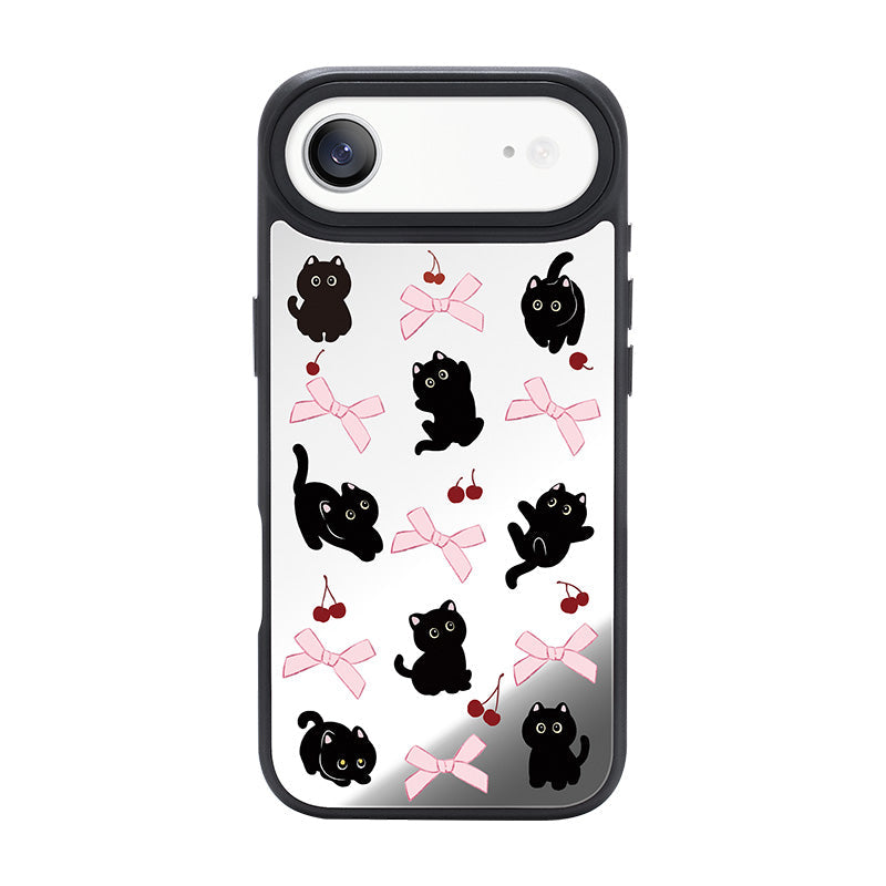 NIMASO iPhone 17/Pro/Pro Max/Air用 ケース MagSafe対応 ミラー かわいい おしゃれ 耐衝撃 ワイヤレス充電対応(ファンシーシリーズ)ブラックキャット