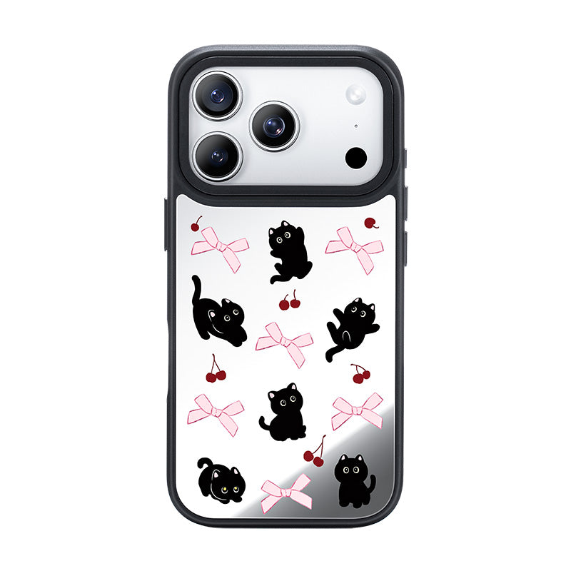 NIMASO iPhone 17/Pro/Pro Max/Air用 ケース MagSafe対応 ミラー かわいい おしゃれ 耐衝撃 ワイヤレス充電対応(ファンシーシリーズ)ブラックキャット