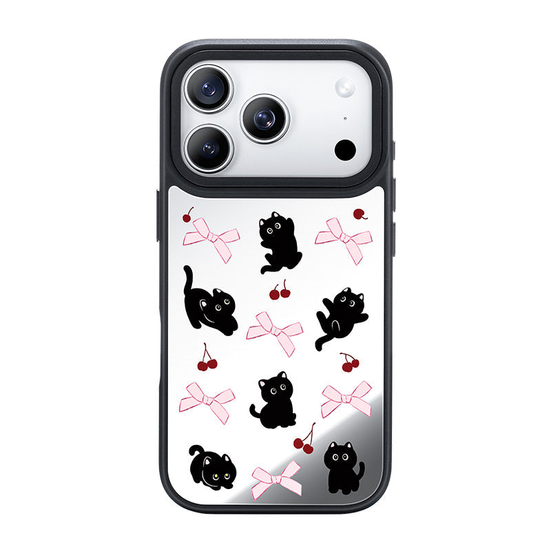 NIMASO iPhone 17/Pro/Pro Max/Air用 ケース MagSafe対応 ミラー かわいい おしゃれ 耐衝撃 ワイヤレス充電対応(ファンシーシリーズ)ブラックキャット