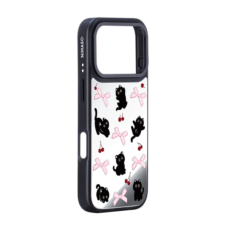 NIMASO iPhone 17/Pro/Pro Max/Air用 ケース MagSafe対応 ミラー かわいい おしゃれ 耐衝撃 ワイヤレス充電対応(ファンシーシリーズ)ブラックキャット