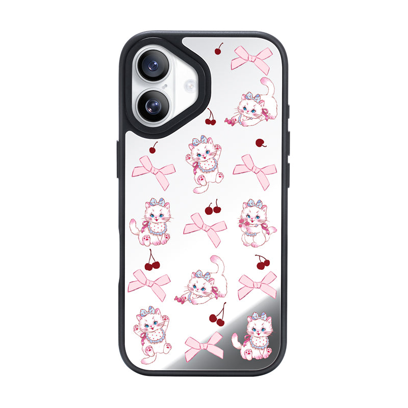 NIMASO iPhone 17/Pro/Pro Max/Air用 ケース MagSafe対応 ミラー かわいい おしゃれ 耐衝撃 ワイヤレス充電対応(ファンシーシリーズ)ホワイトキャット