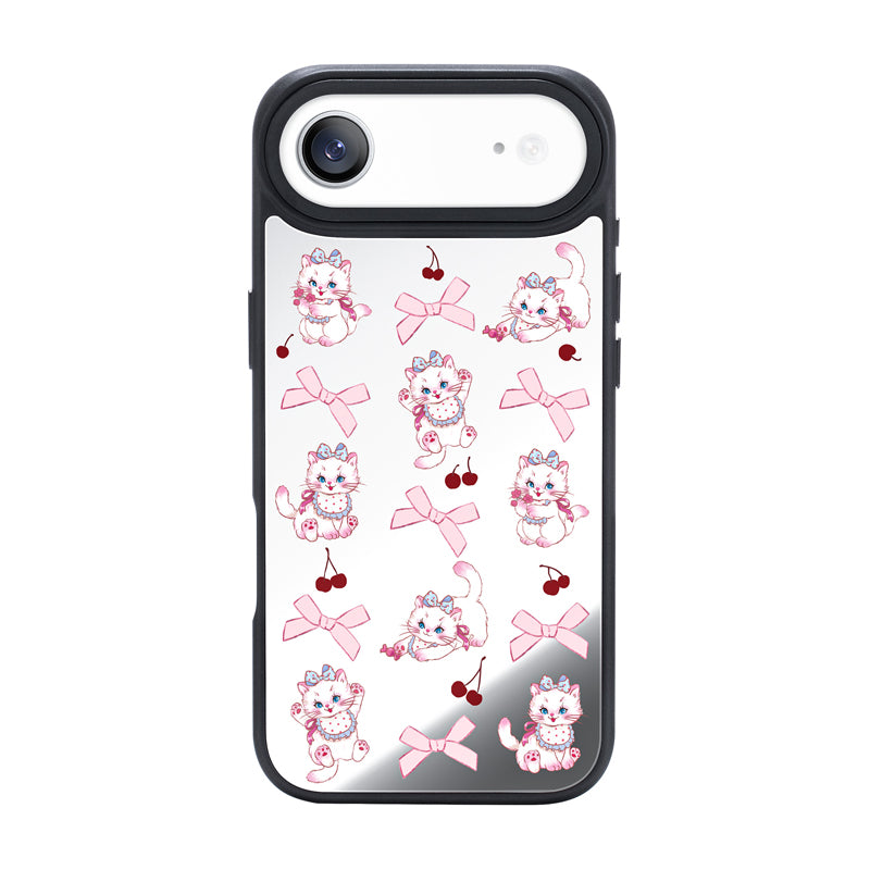 NIMASO iPhone 17/Pro/Pro Max/Air用 ケース MagSafe対応 ミラー かわいい おしゃれ 耐衝撃 ワイヤレス充電対応(ファンシーシリーズ)ホワイトキャット