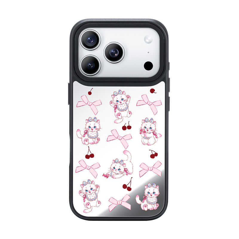 NIMASO iPhone 17/Pro/Pro Max/Air用 ケース MagSafe対応 ミラー かわいい おしゃれ 耐衝撃 ワイヤレス充電対応(ファンシーシリーズ)ホワイトキャット