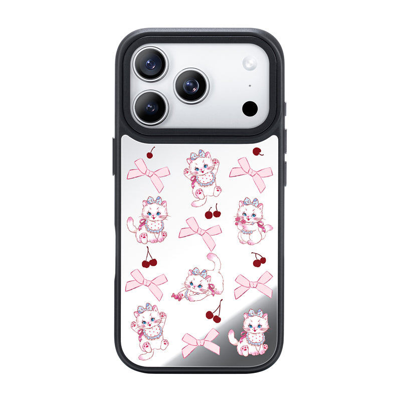 NIMASO iPhone 17/Pro/Pro Max/Air用 ケース MagSafe対応 ミラー かわいい おしゃれ 耐衝撃 ワイヤレス充電対応(ファンシーシリーズ)ホワイトキャット