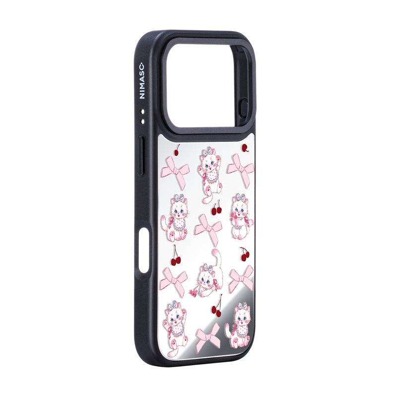NIMASO iPhone 17/Pro/Pro Max/Air用 ケース MagSafe対応 ミラー かわいい おしゃれ 耐衝撃 ワイヤレス充電対応(ファンシーシリーズ)ホワイトキャット