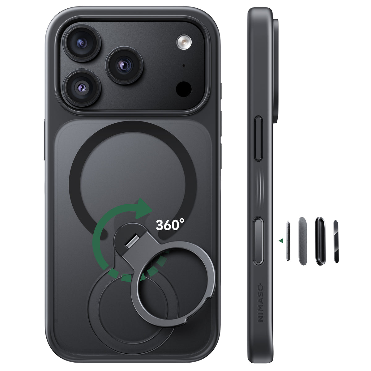 NIMASO 360° Rotating Stand Case for iPhone 17/Pro/Pro Max/Air, MagSafe Compatible, Semi-Transparent, Shockproof Smartphone Case (Kuroba Series)
