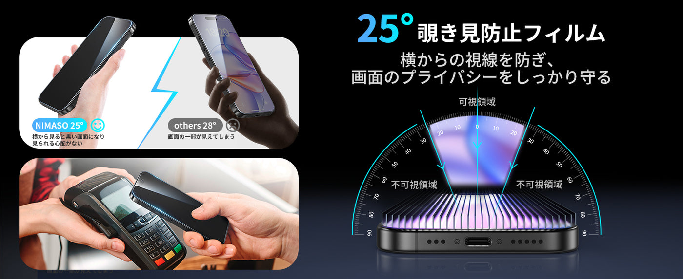 iPhone17 Pro 覗き見防止 フィルム 貼りやすい