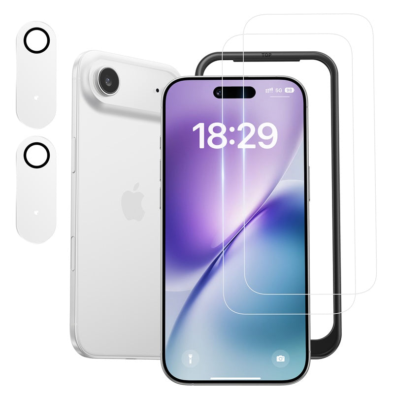 NIMASO iPhone 17/iPhone Air用 ガラスフィルム (2枚) + カメラフィルム (2枚)  硬度9H 耐衝撃 ガイド枠付き