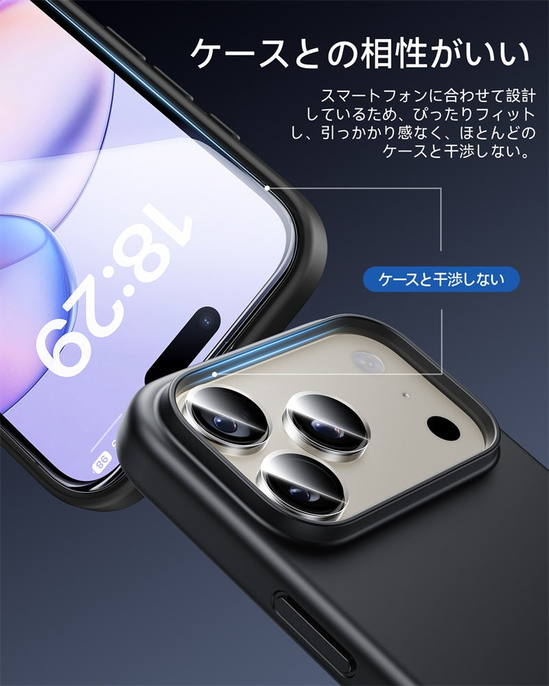 NIMASO iPhone 17/17 Pro/17 Pro Max用 ガラスフィルム (2枚) + カメラフィルム (2枚)  硬度9H 耐衝撃 ガイド枠付き