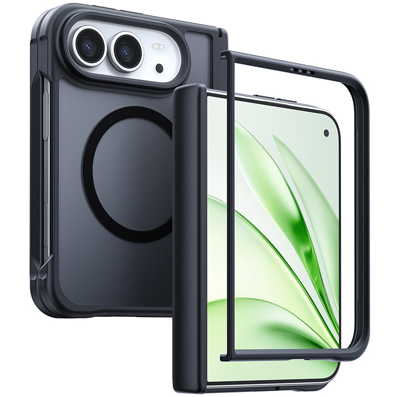 【黒羽シリーズ】半透明マットケース MagSafe対応 iPhone Duo用 指紋防止 耐衝撃 軽量薄型 セパレート構造