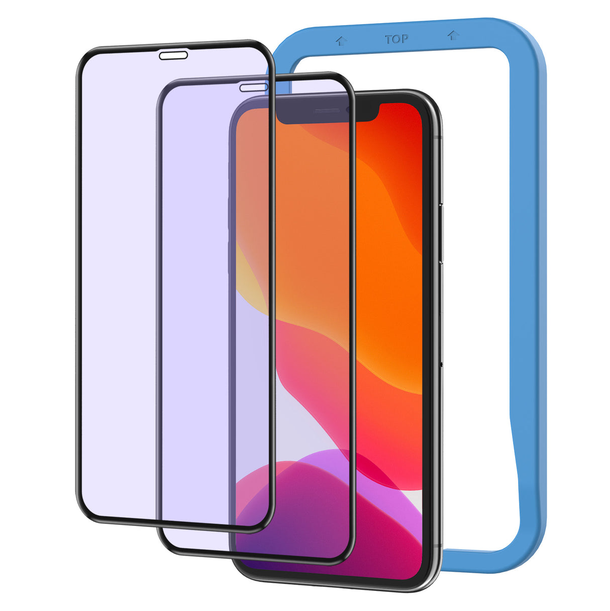 NIMASO iPhone 11/XR用 ブルーライトカット ガラスフィルム ガイド枠付き 2枚入り 黒縁あり 全面保護