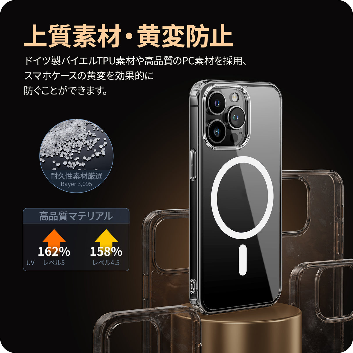 クリアケース iPhone 12/12 mini/13 mini/14 Pro用 黄変防止