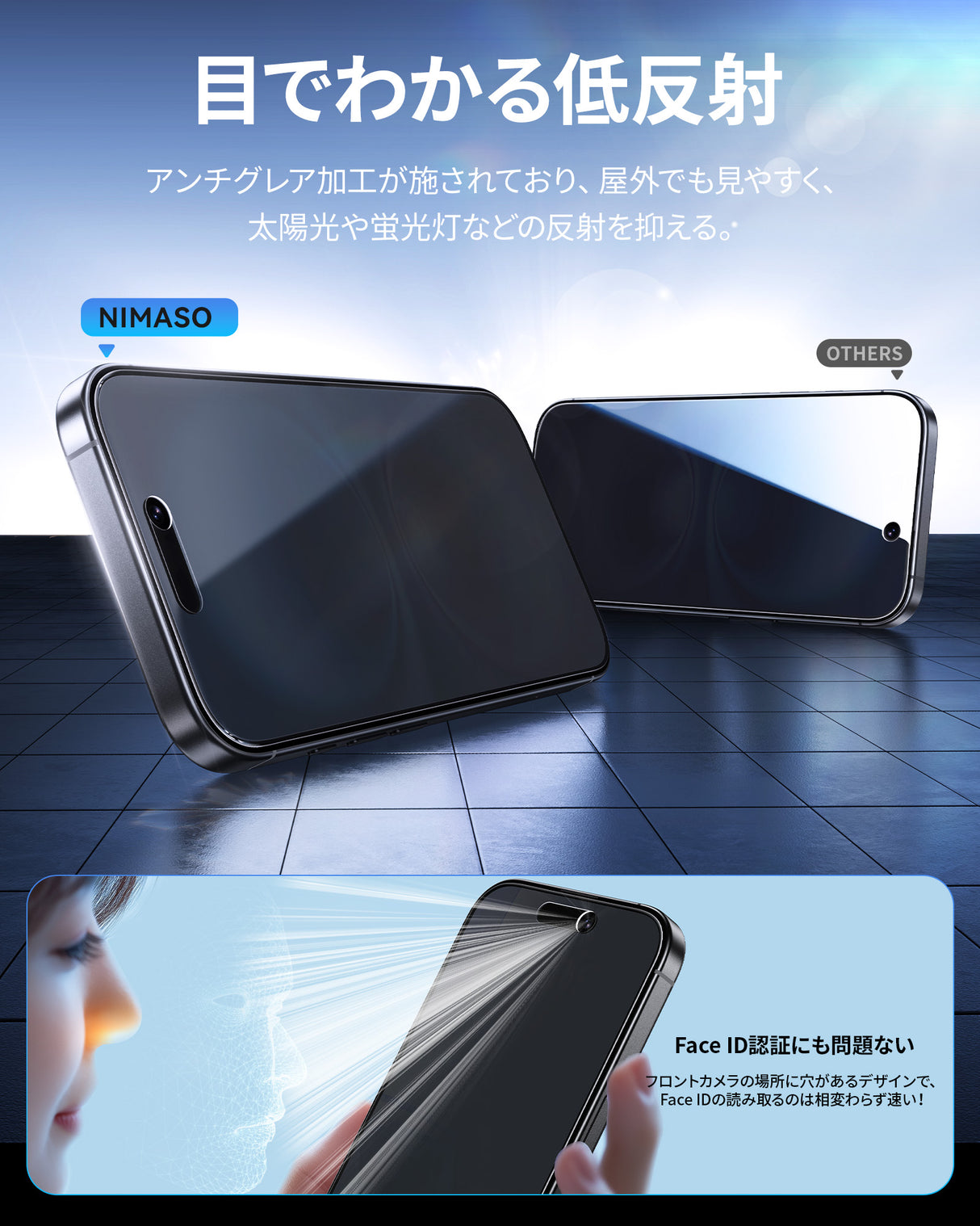 NIMASO iPhone 16用 2in1 アンチグレア+覗き見防止 強化ガラスフィルム 耐衝撃 「バリ楽Box」ガイド枠付き【1枚】