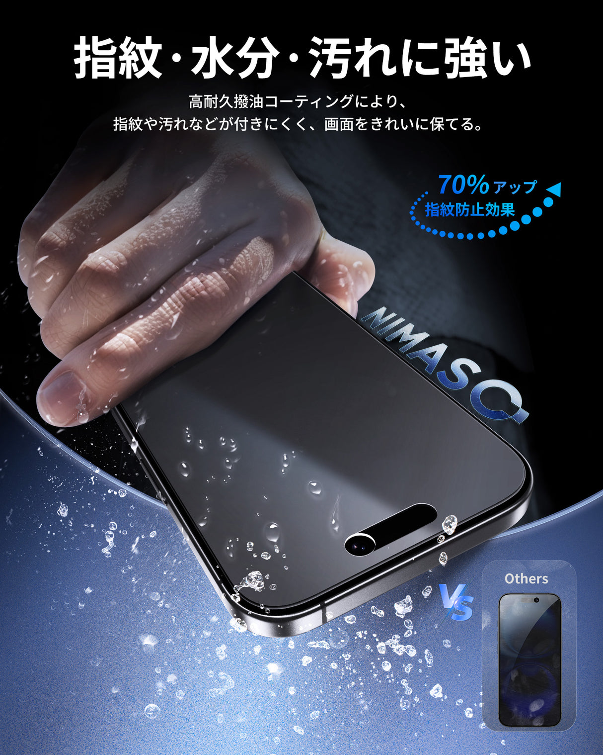 NIMASO iPhone 16用 2in1 アンチグレア+覗き見防止 強化ガラスフィルム 耐衝撃 「バリ楽Box」ガイド枠付き【1枚】