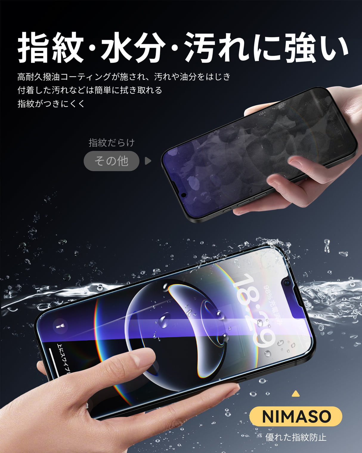 NIMASO iPhone 16e/14/13 Pro/13 ブルーライトカット 強化ガラスフィルム 目の疲れ軽減 自動除塵ガイド枠付き【2枚】