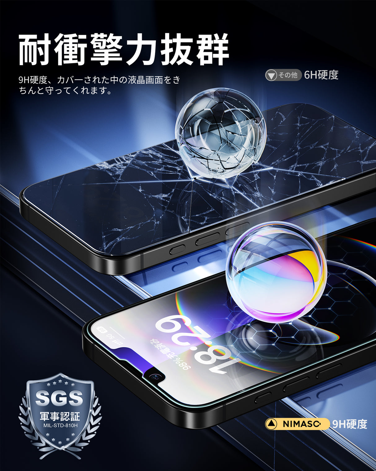 NIMASO iPhone 16e/14/13 Pro/13 ブルーライトカット 強化ガラスフィルム 目の疲れ軽減 自動除塵ガイド枠付き【2枚】