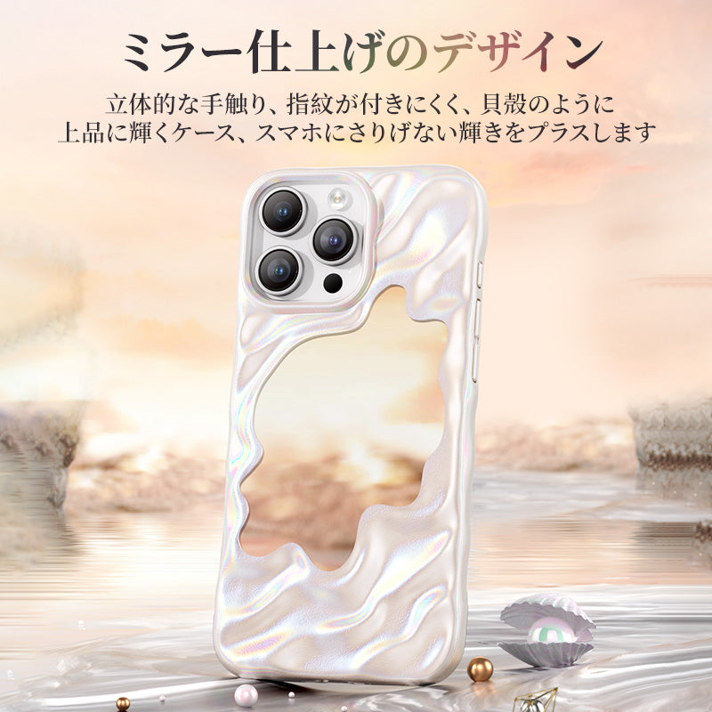 NIMASO iPhone 16 Pro/Pro Max用ミラー付きウェーブケース MagSafeアクセサリー対応