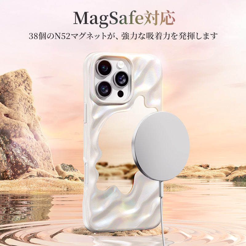 NIMASO iPhone 16 Pro/Pro Max用ミラー付きウェーブケース MagSafeアクセサリー対応