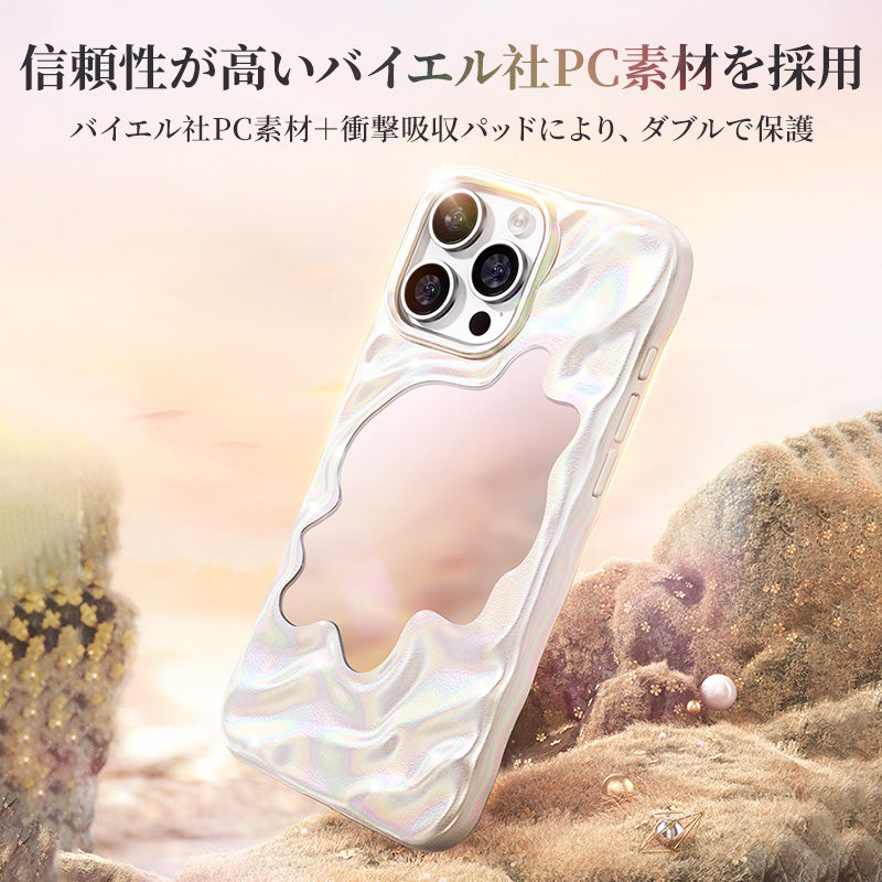 NIMASO iPhone 16 Pro/Pro Max用ミラー付きウェーブケース MagSafeアクセサリー対応