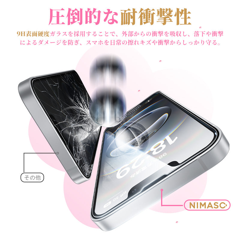【桜咲く限定】NIMASO iPhone 16e/14/13 Pro/13 強化ガラスフィルム アップグレード版[バリ楽Box」ガイド枠付き【2枚】