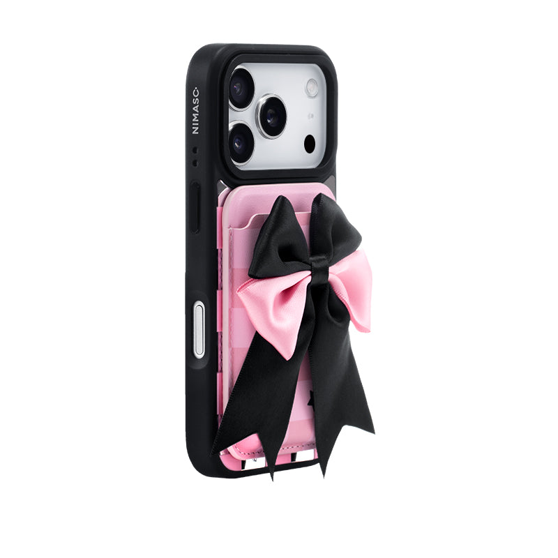 NIMASO MagSafe対応 スマホ カードケース カード収納 チェッカーボード柄 ピンク