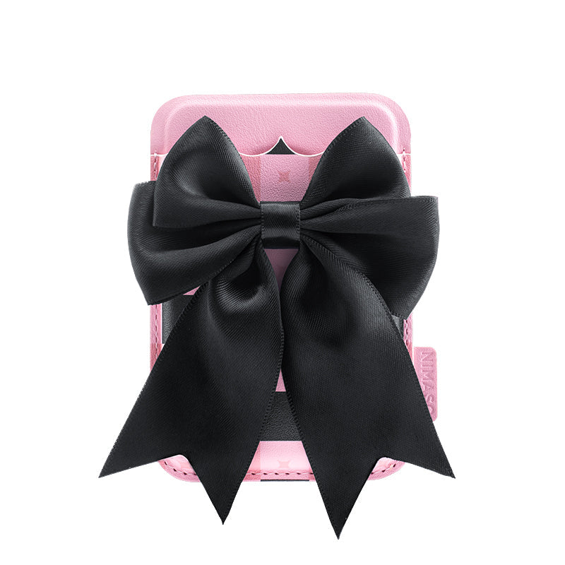 NIMASO MagSafe対応 カードケース チェッカーボード柄 スマホ 黒×ピンク