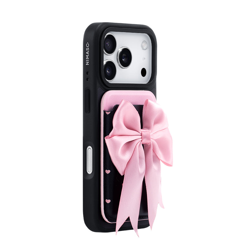 NIMASO MagSafe対応ウォレット カードケース リボン ブラック スマホ