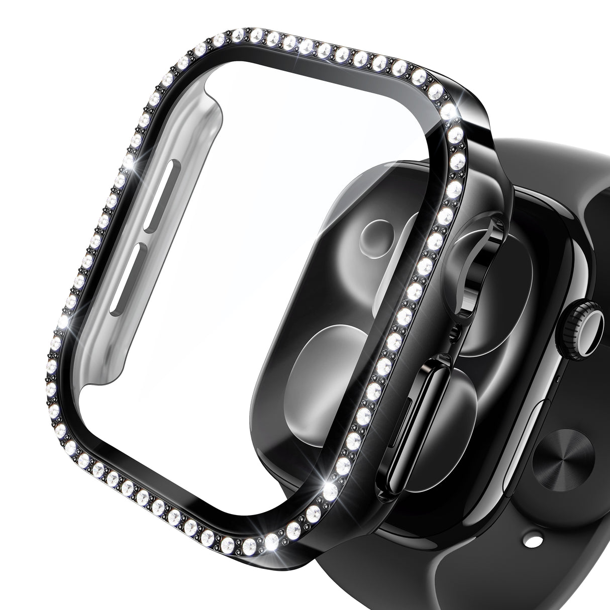 NIMASO Apple watch 11/10/9/8/7/6/5/4/SE3/SE2/SE 対応 キラキラ保護カバー＋ガラスフィルム 一体型 防水防塵 1点セット