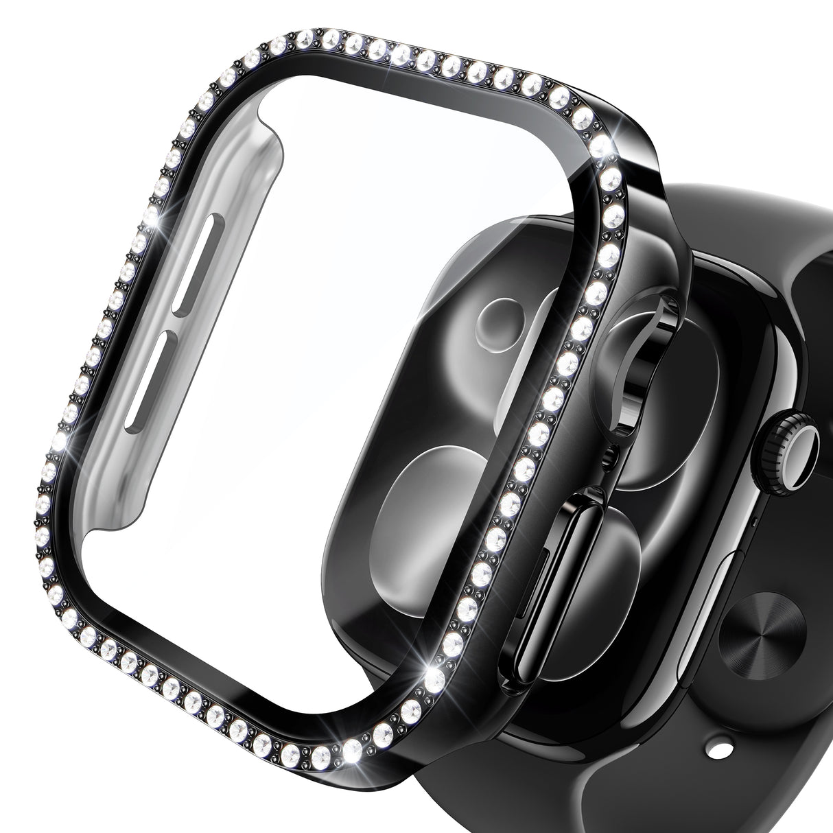 NIMASO Apple watch 11/10/9/8/7/6/5/4/SE3/SE2/SE 対応 キラキラ保護カバー＋ガラスフィルム 一体型 防水防塵 1点セット