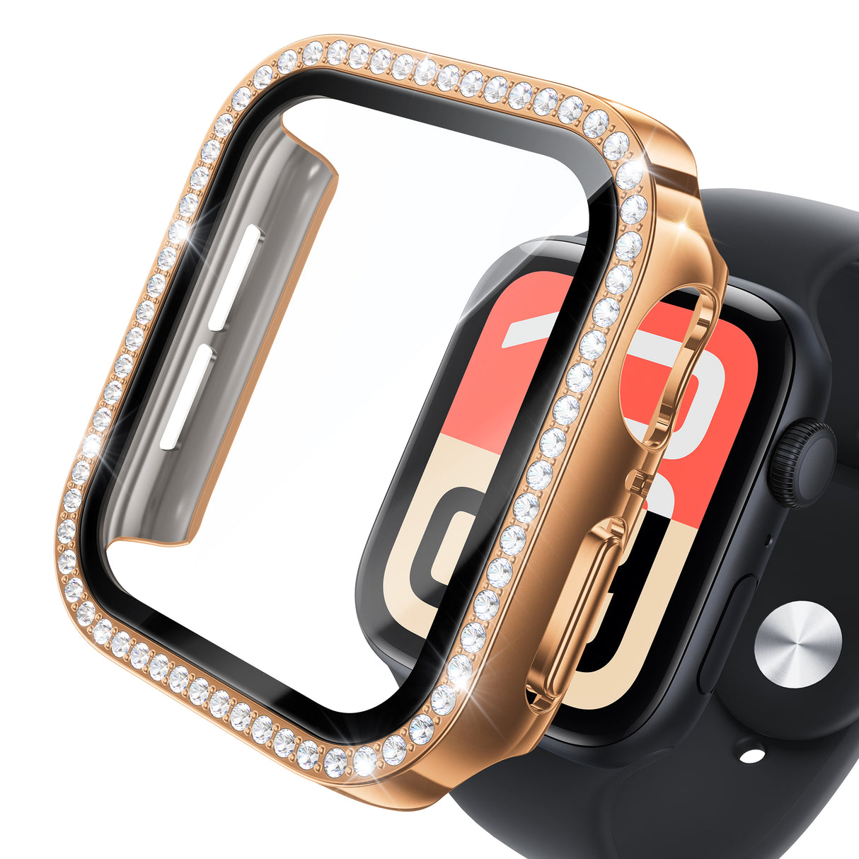 NIMASO Apple watch 11/10/9/8/7/6/5/4/SE3/SE2/SE 対応 キラキラ保護カバー＋ガラスフィルム 一体型 防水防塵 1点セット