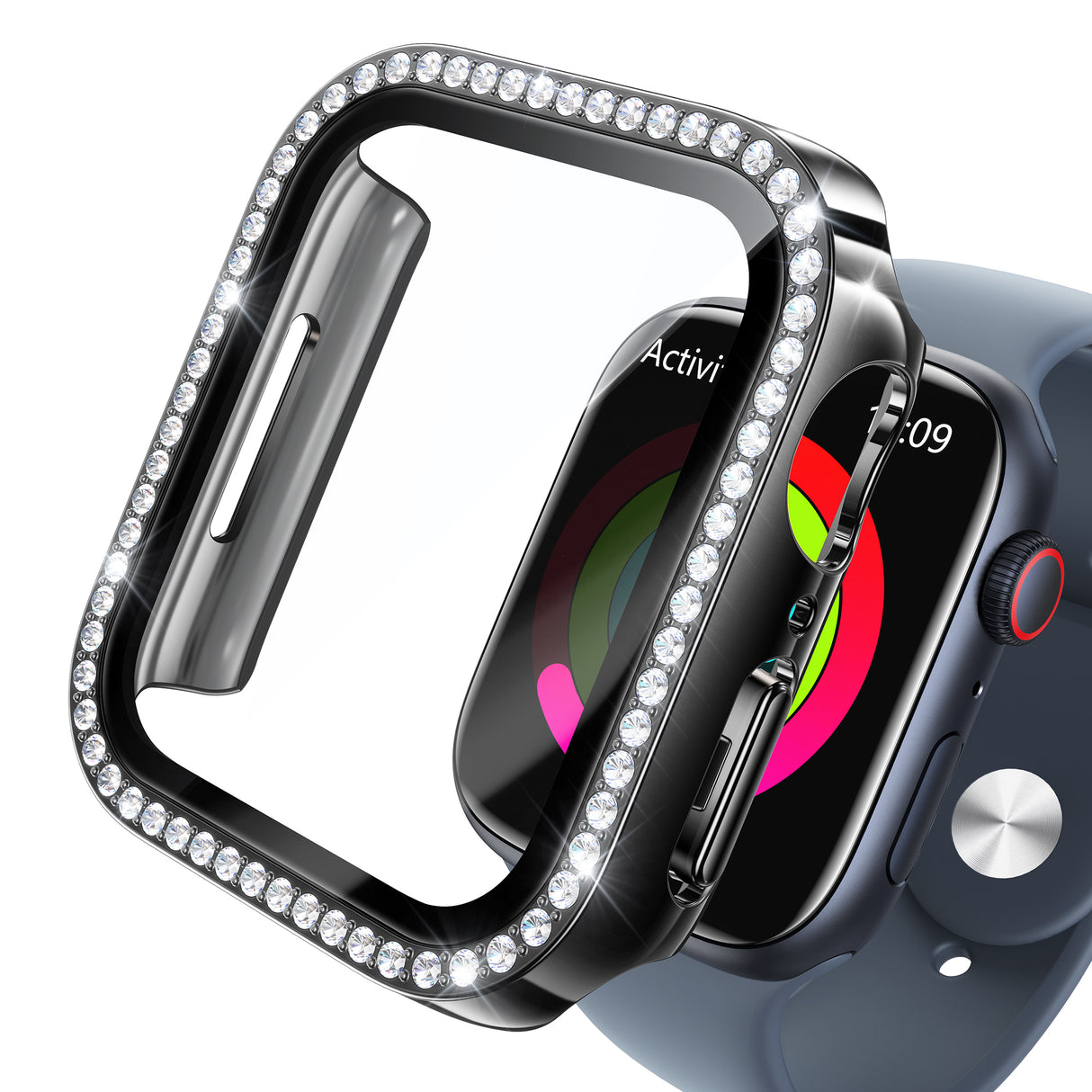 NIMASO Apple watch 11/10/9/8/7/6/5/4/SE3/SE2/SE 対応 キラキラ保護カバー＋ガラスフィルム 一体型 防水防塵 1点セット