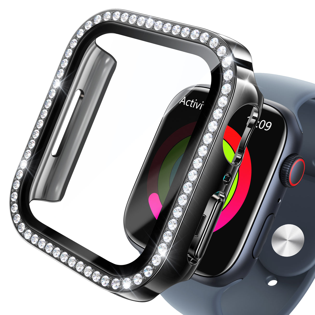 NIMASO Apple watch 11/10/9/8/7/6/5/4/SE3/SE2/SE 対応 キラキラ保護カバー＋ガラスフィルム 一体型 防水防塵 1点セット
