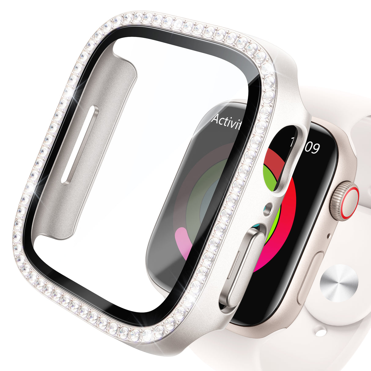 NIMASO Apple watch 11/10/9/8/7/6/5/4/SE3/SE2/SE 対応 キラキラ保護カバー＋ガラスフィルム 一体型 防水防塵 1点セット