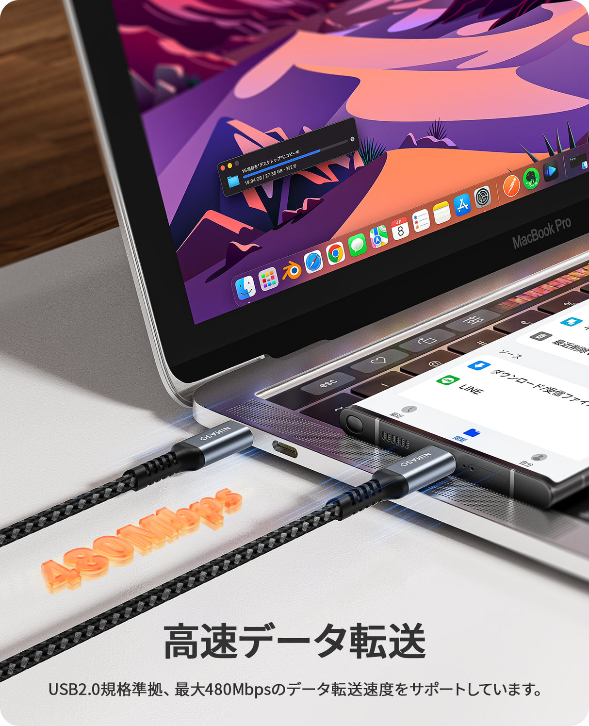 NIMASO USB-C & USB-Cケーブル 急速充電 断線防止 0.3M/1M/2M/3M長さ
