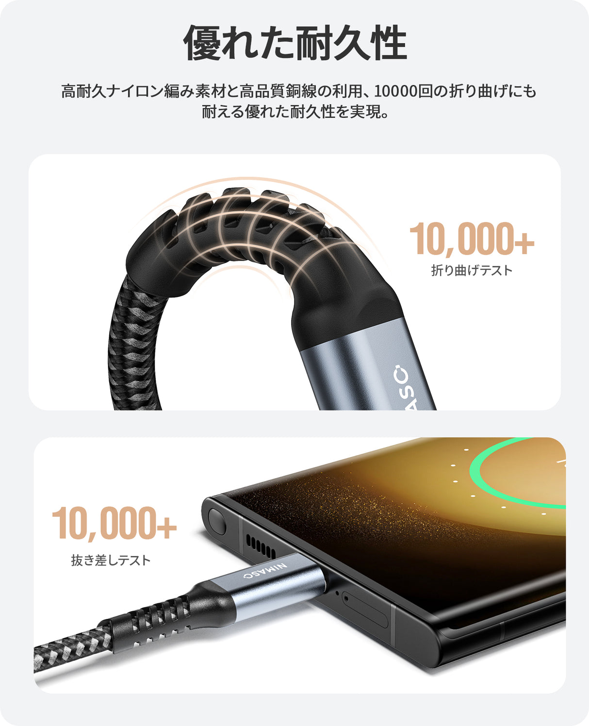 NIMASO USB-C & USB-Cケーブル 急速充電 断線防止 0.3M/1M/2M/3M長さ