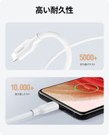 NIMASO USB-A & USB-C ケーブル 絡まないケーブル シリコン素材採用 USB Type C ケーブル 2.0
