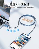 NIMASO USB Type-C to Type-C & USB-A 2in1 充電ケーブル PD対応100W急速充電 1本/2本入り