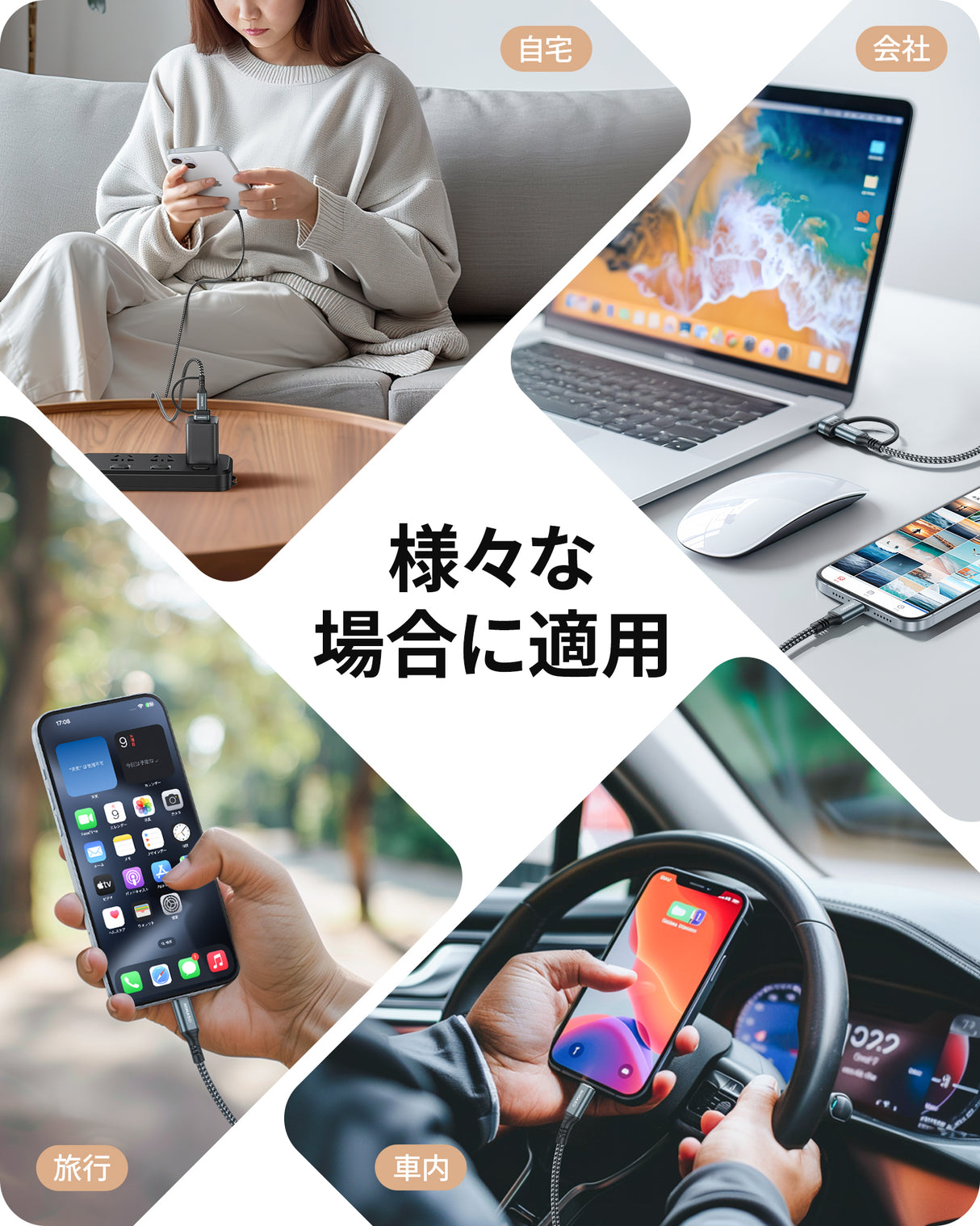 NIMASO USB Type-C to Type-C & USB-A 2in1 充電ケーブル PD対応100W急速充電 1本/2本入り