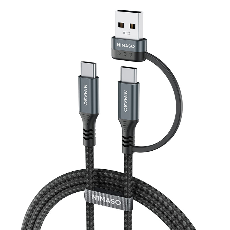 NIMASO USB Type-C to Type-C & USB-A 2in1 充電ケーブル PD対応100W急速充電 1本/2本入り