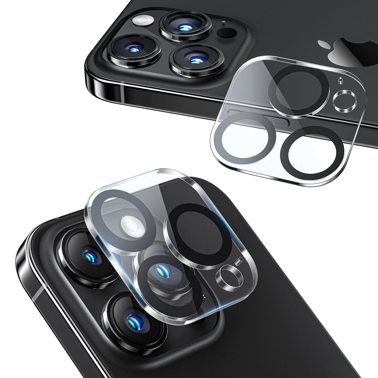 NIMASO カメラフィルム iPhone 15/Plus/Pro/Pro Max用 カメラレンズ カバー 強化ガラス 黒縁取り 2枚セット